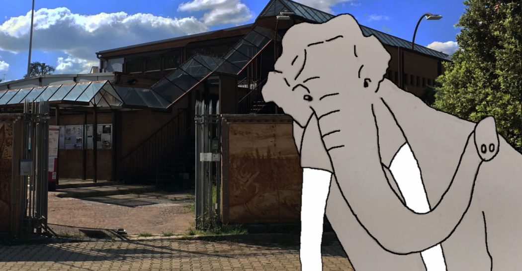 il Museo di Casal de’ Pazzi con il suo cancello aperto e il suo simbolo, l’elefante antico, che accoglie tutti al suo interno