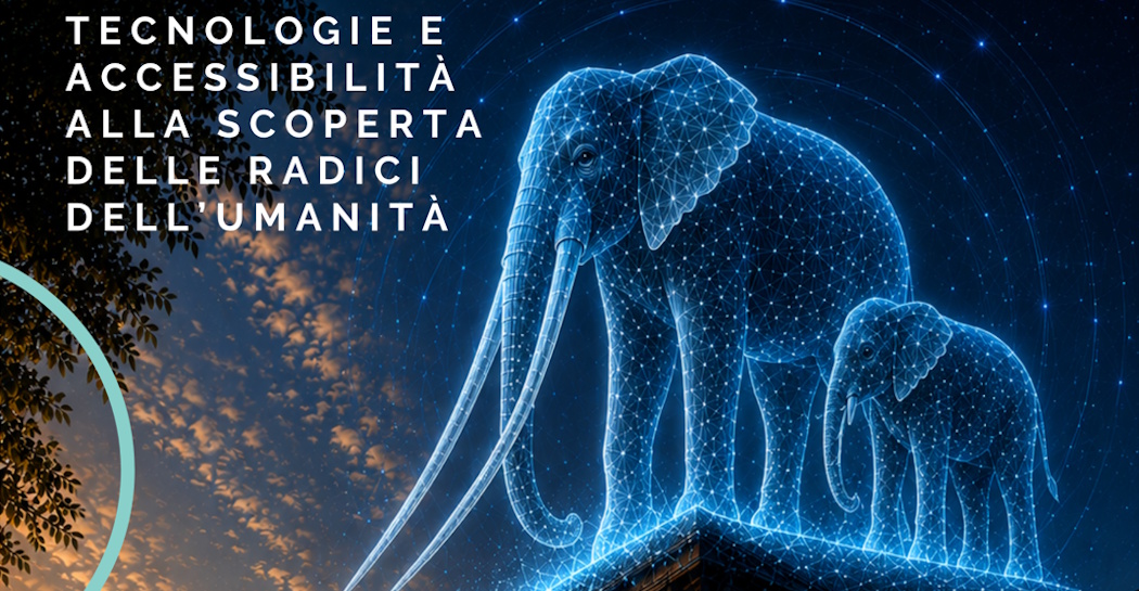 Due elefanti virtualizzati sovrastano una versione futuristica del Museo di Casal de’ Pazzi (immagine generata con IA)